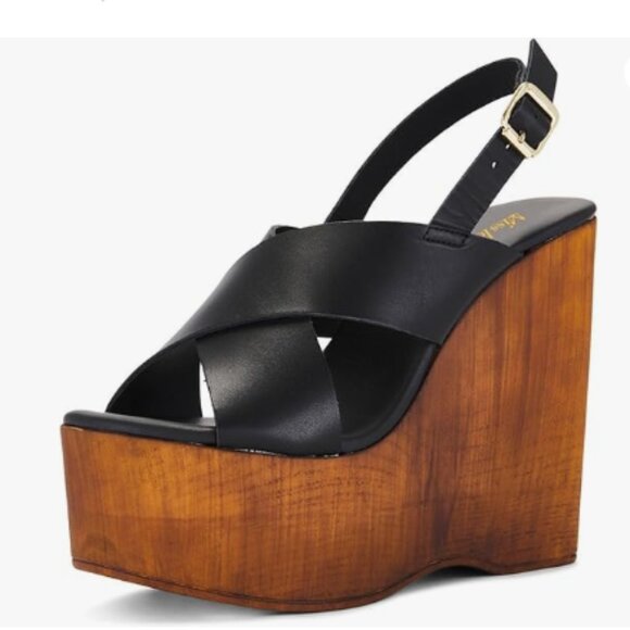 miss left Black Crisscross Strap Open Toe Slingback Adjustable Buckle Sandals - Picture 1 of 8